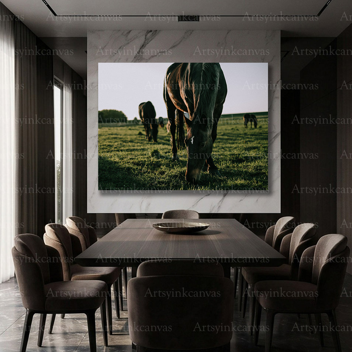 Peaceful horse in open grassland canvas print for home decor