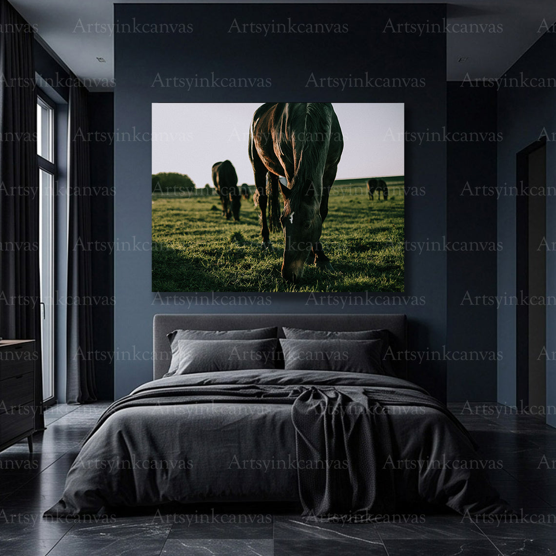 Beautiful countryside horse grass scene for rustic wall decor