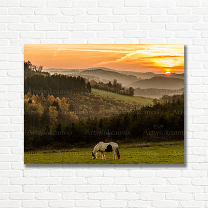 Majestic horse surrounded by mountains and open field wall decor