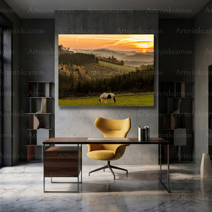 Scenic horse and mountain countryside canvas artwork