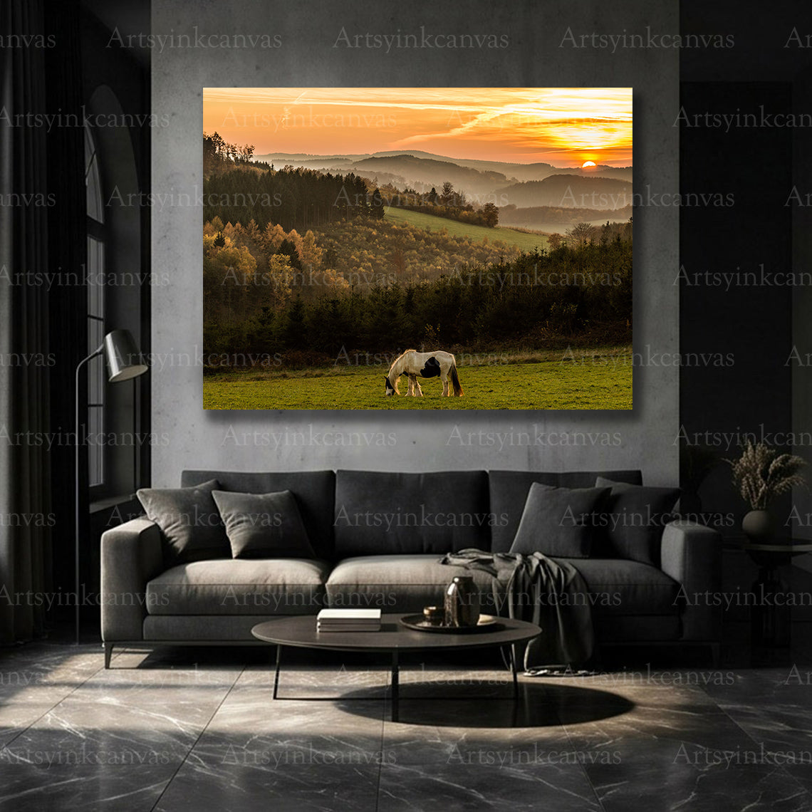 Peaceful horse landscape wall art for nature and western decor