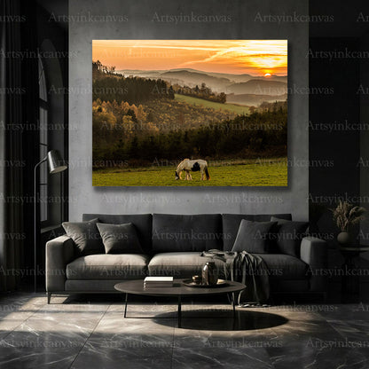 Peaceful horse landscape wall art for nature and western decor