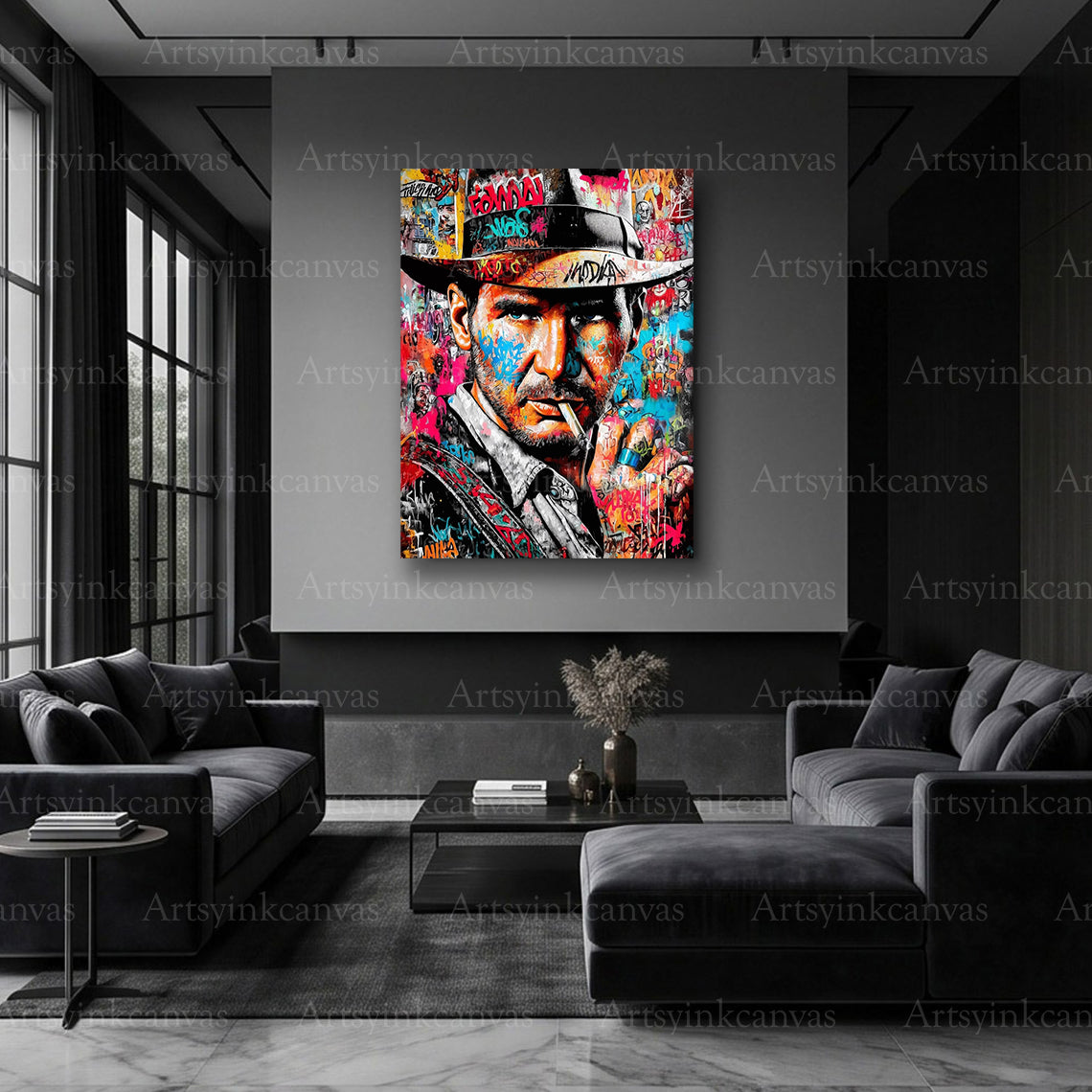 Indiana Jones explorer graffiti artwork