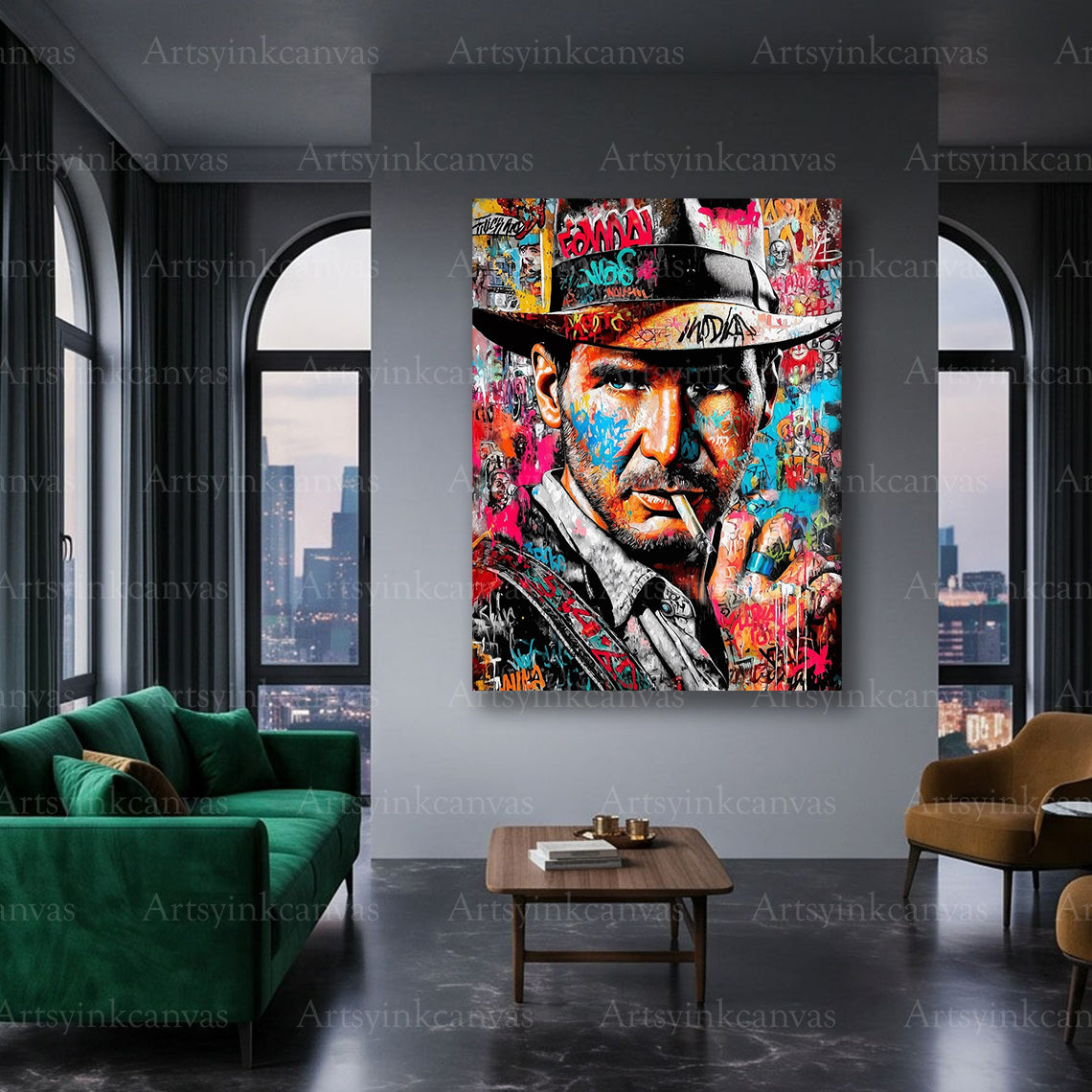 Indiana Jones action hero urban canvas wall art