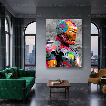 Iron Man technology inspired graffiti wall art