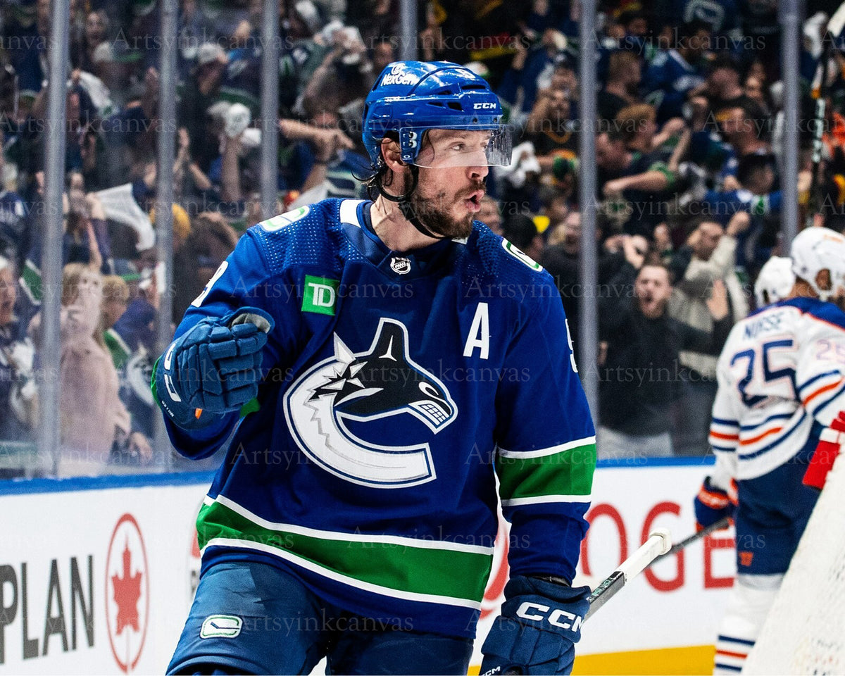 JT Miller playoff goal celebration Vancouver Canucks canvas wall art
