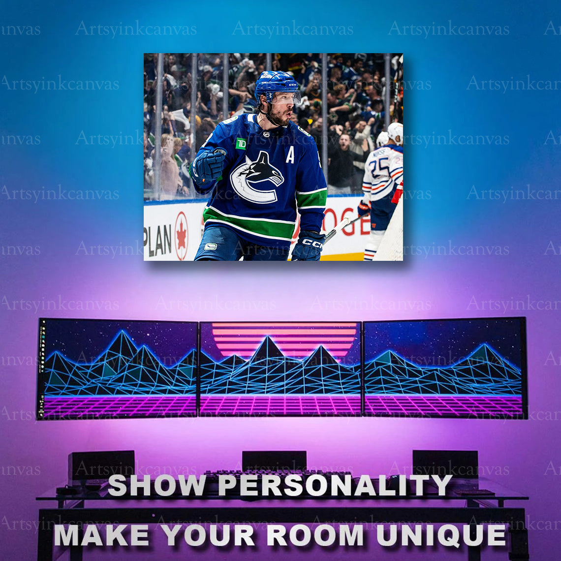 JT Miller goal celebration hockey artwork