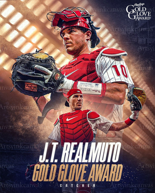 JT Realmuto Gold Glove Award collage canvas wall art