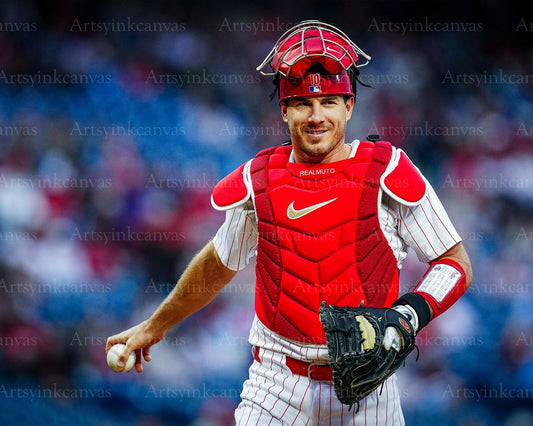 J.T. Realmuto on field glance canvas wall art