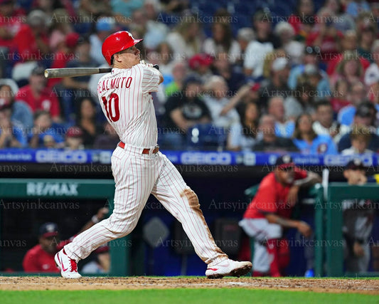 J.T. Realmuto swinging at the plate canvas wall art