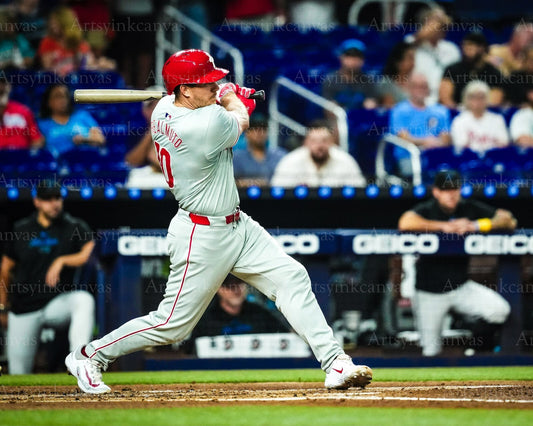 J.T. Realmuto swinging at the plate canvas wall art for Phillies fans