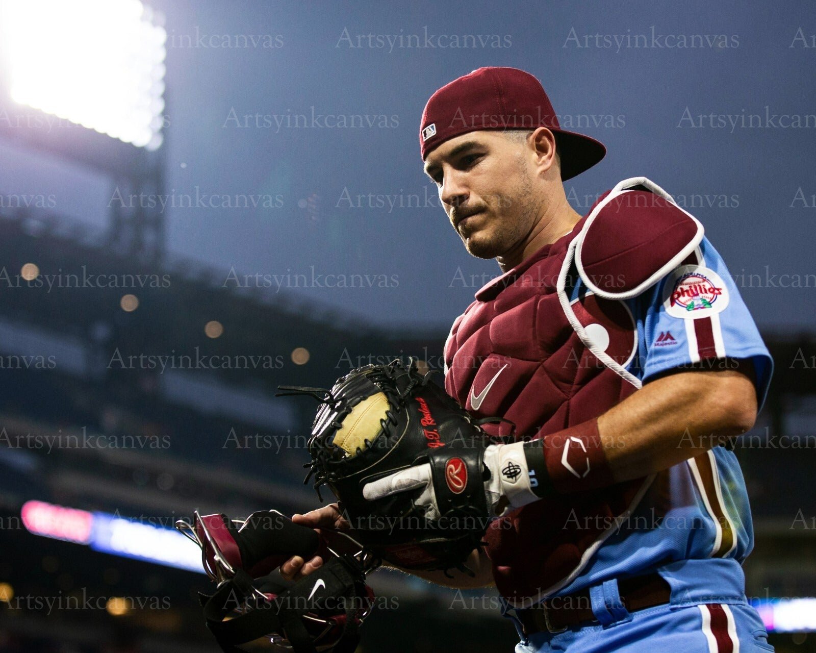 J.T. Realmuto throwback dugout view canvas wall art
