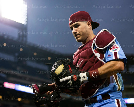 J.T. Realmuto throwback dugout view canvas wall art
