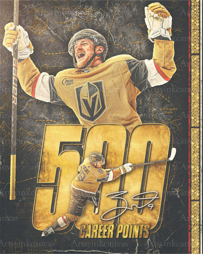Jack Eichel 500 career points collage canvas wall art
