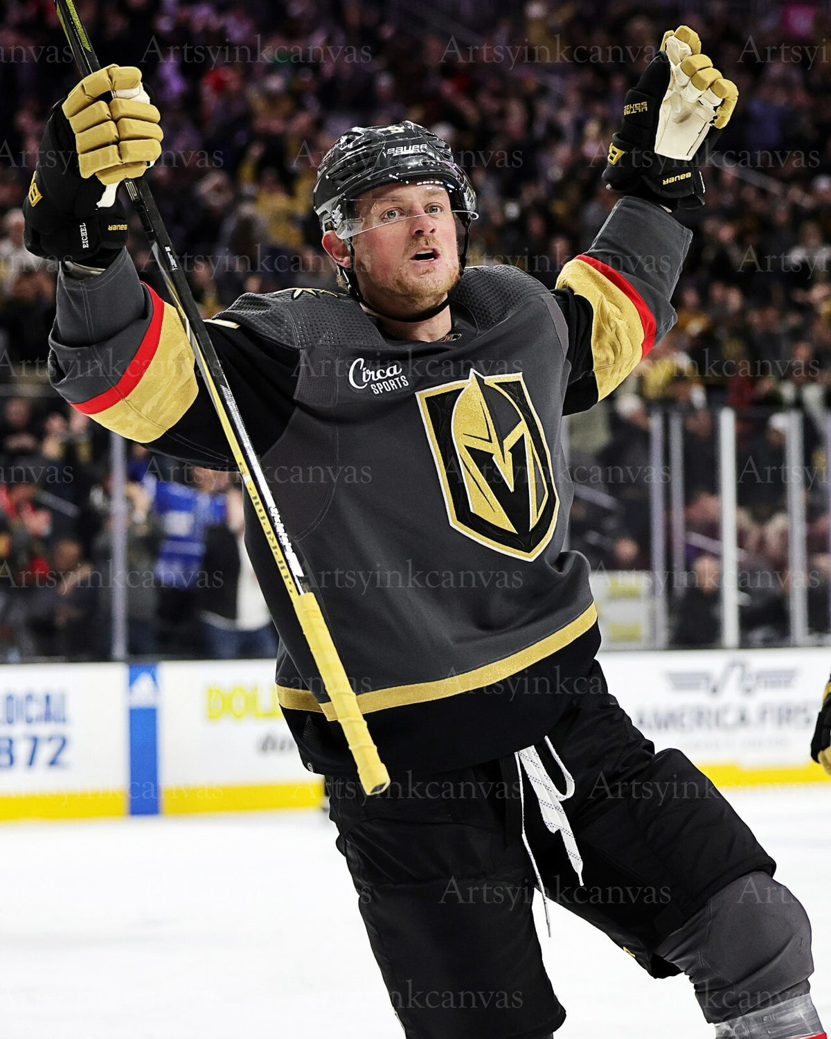 Jack Eichel goal celebration front Vegas Golden Knights canvas wall art