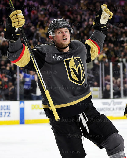 Jack Eichel goal celebration front Vegas Golden Knights canvas wall art