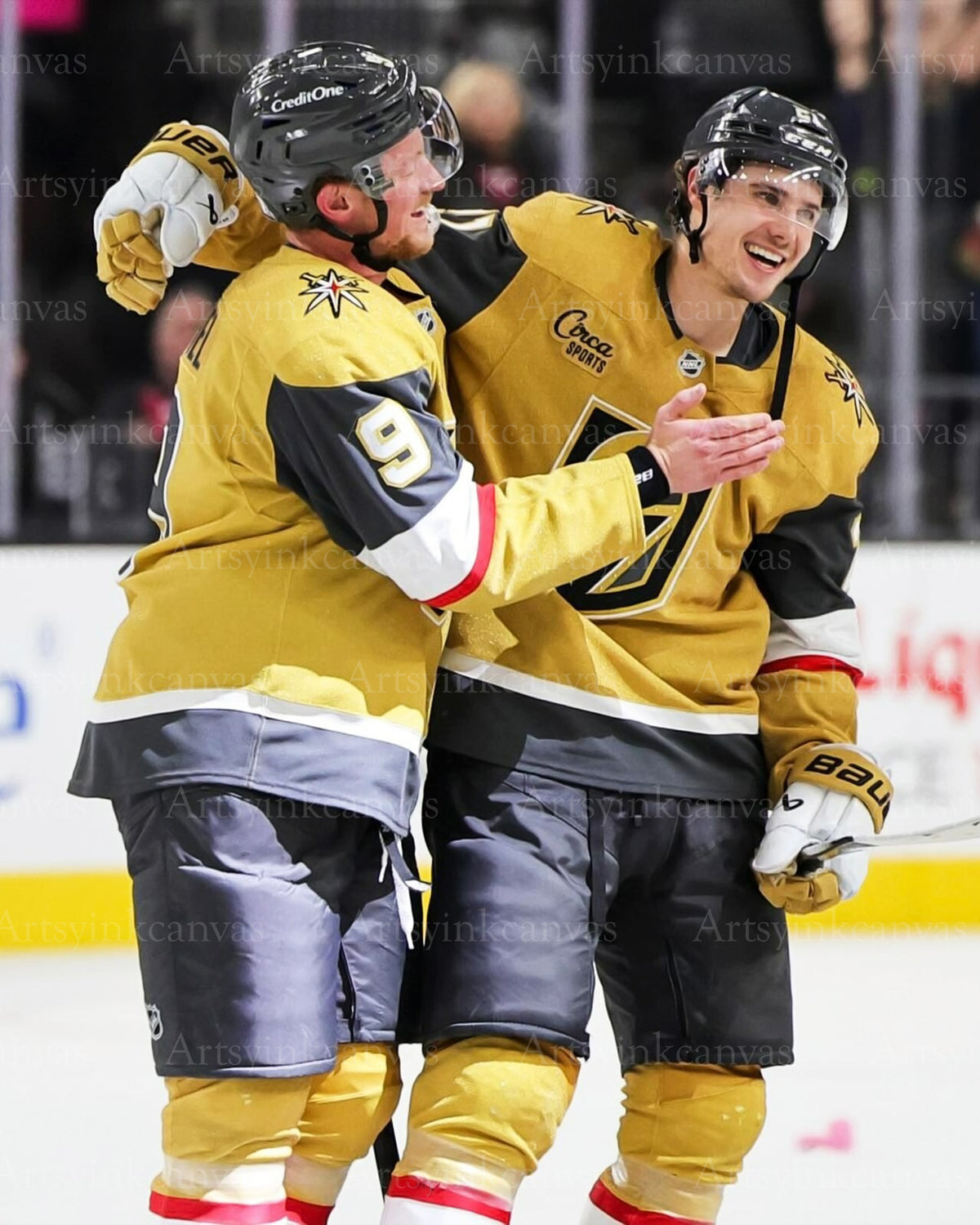 Jack Eichel and Brett Howden goal celebration canvas wall art