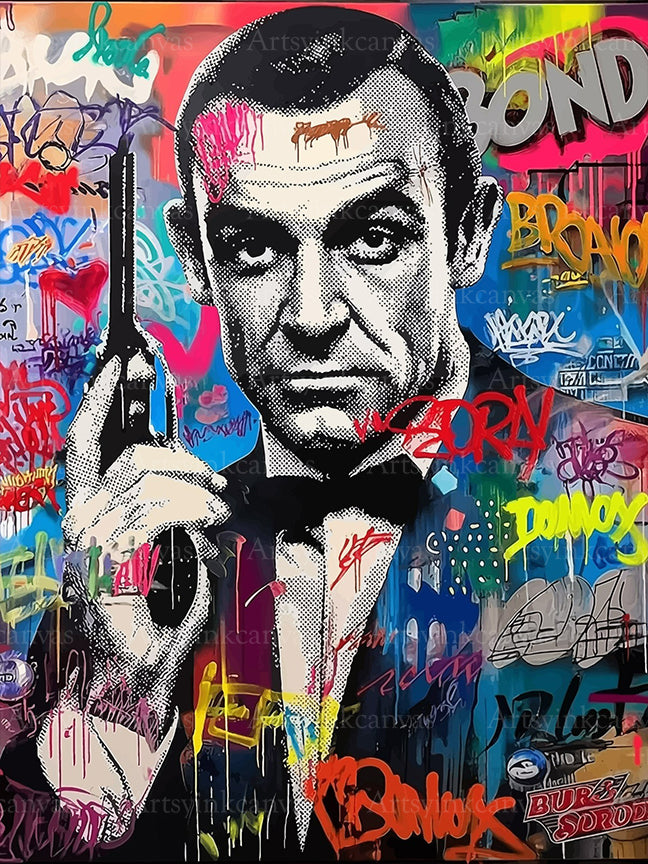 James Bond graffiti canvas wall art