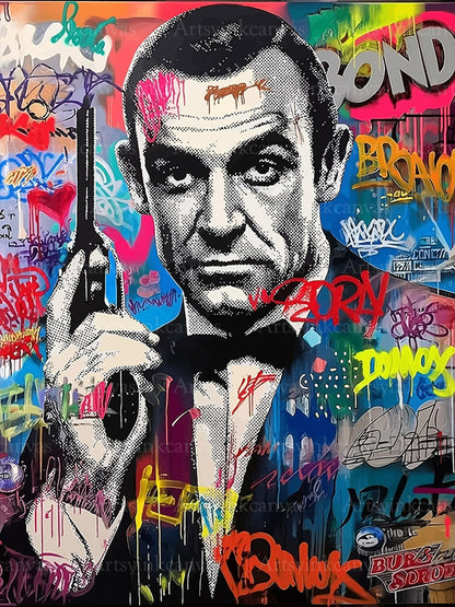 James Bond graffiti canvas wall art