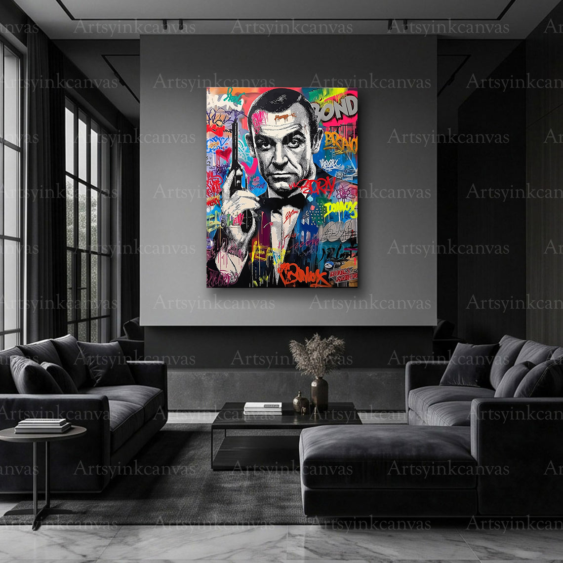 James Bond cinematic graffiti portrait artwork