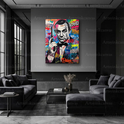 James Bond cinematic graffiti portrait artwork