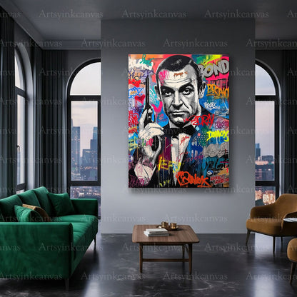 James Bond action hero canvas art