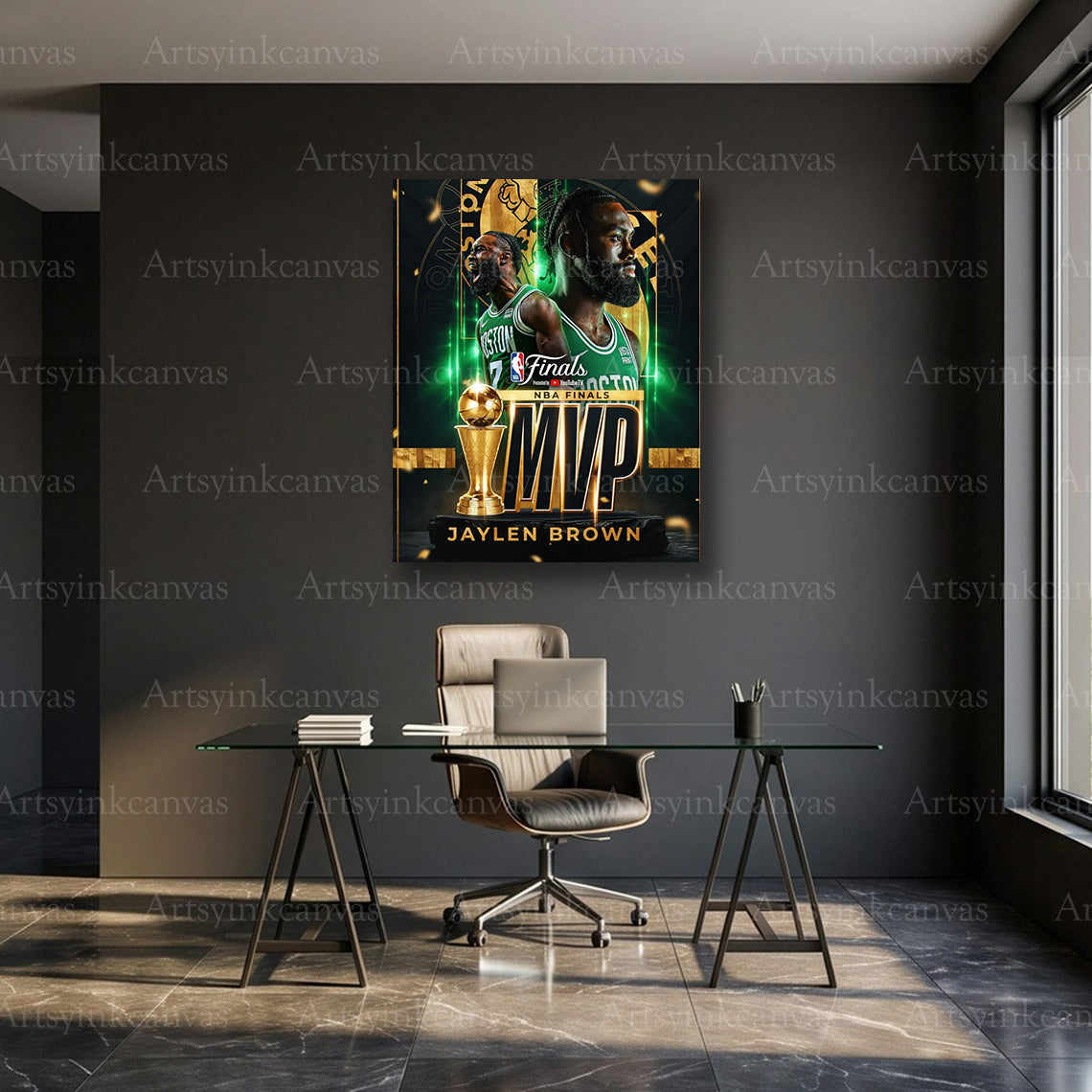 Jaylen Brown 2024 NBA Finals MVP Collage Canvas Wall Art | Boston Celtics Championship Tribute