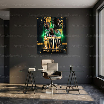 Jaylen Brown 2024 NBA Finals MVP Collage Canvas Wall Art | Boston Celtics Championship Tribute
