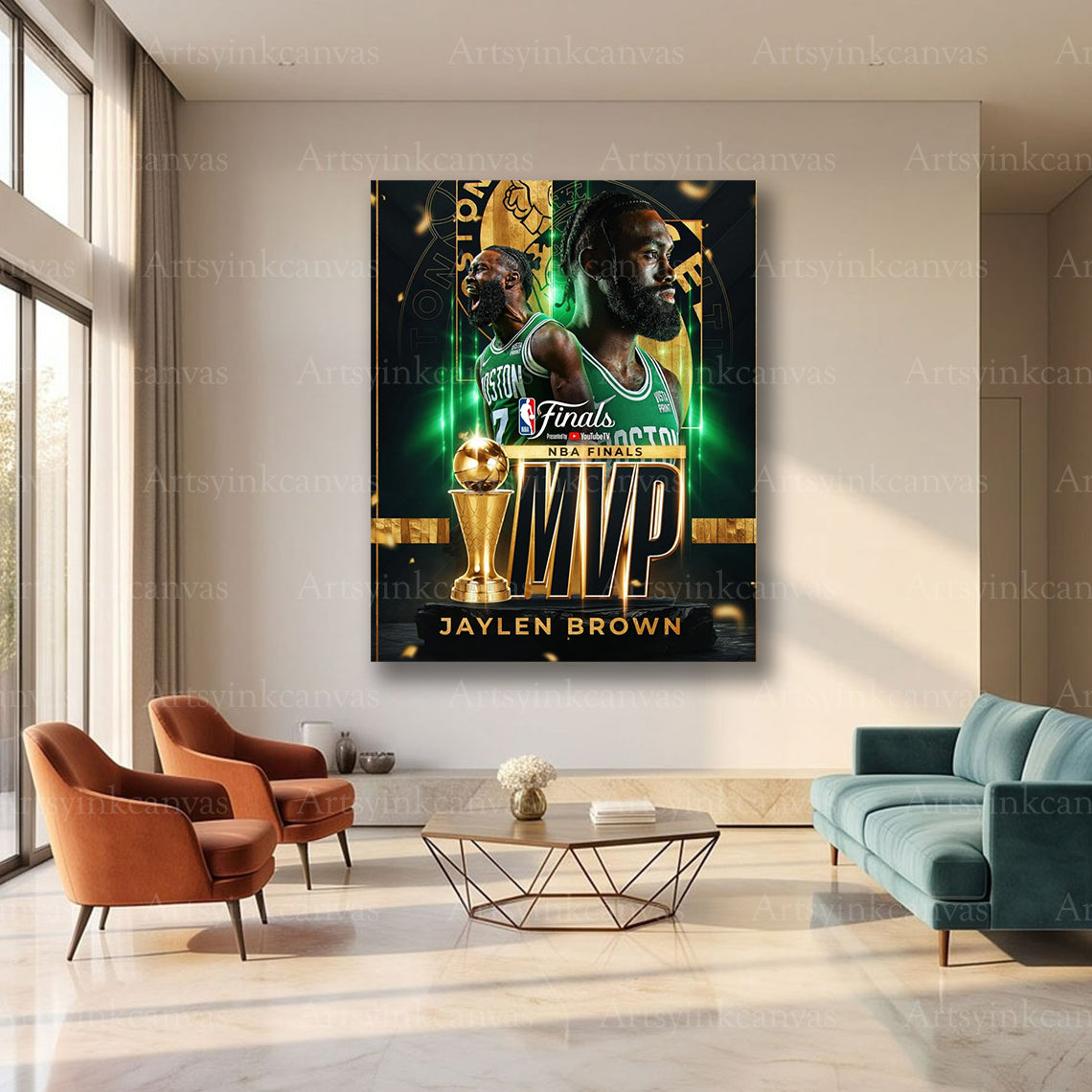 Jaylen Brown 2024 NBA Finals MVP Collage Canvas Wall Art | Boston Celtics Championship Tribute
