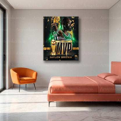 Jaylen Brown 2024 NBA Finals MVP Collage Canvas Wall Art | Boston Celtics Championship Tribute