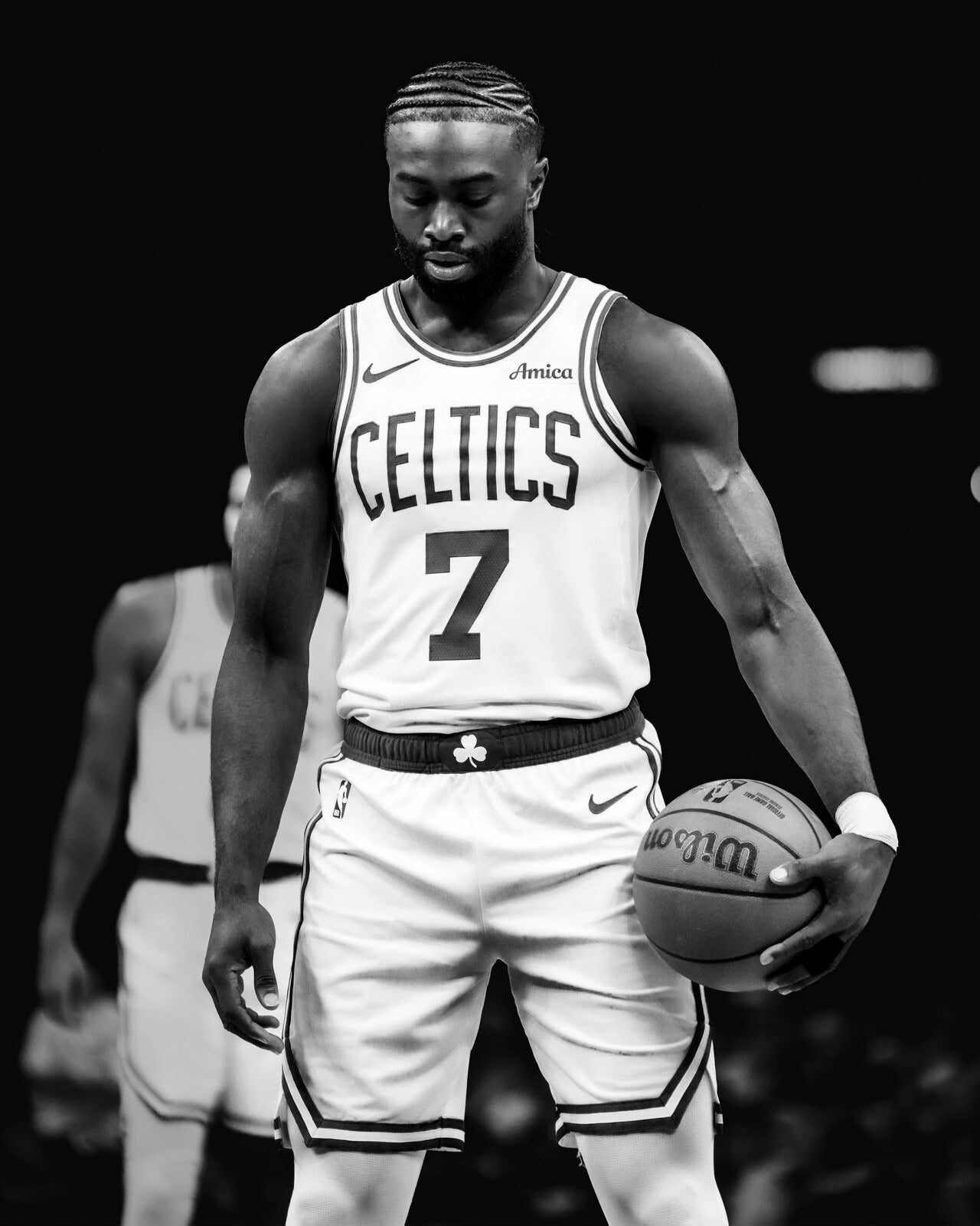 Jaylen Brown black and white warmups Boston Celtics canvas wall art
