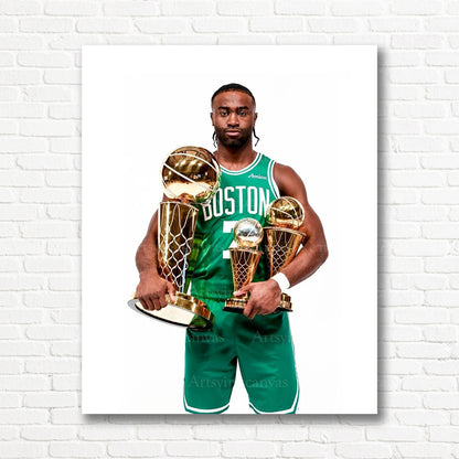 Jaylen Brown Championship Trophies Canvas Wall Art | Boston Celtics NBA Legacy Decor