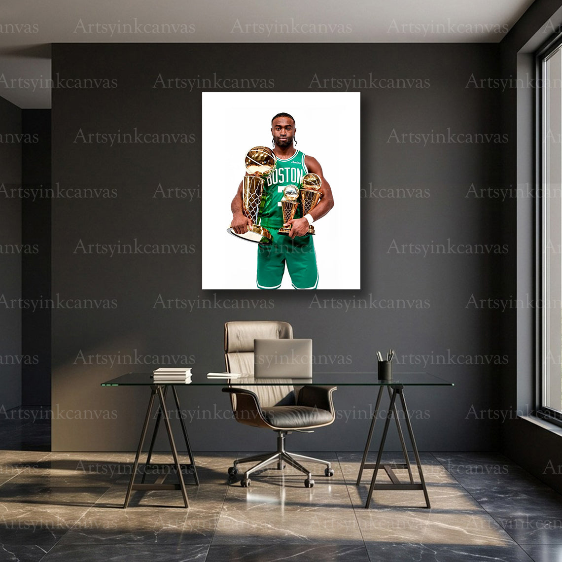 Jaylen Brown Championship Trophies Canvas Wall Art | Boston Celtics NBA Legacy Decor