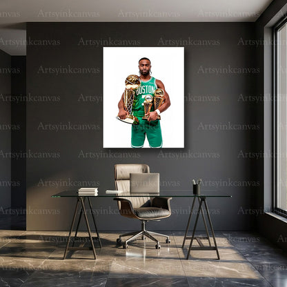 Jaylen Brown Championship Trophies Canvas Wall Art | Boston Celtics NBA Legacy Decor