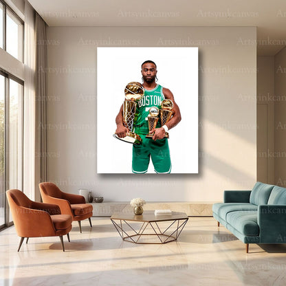 Jaylen Brown Championship Trophies Canvas Wall Art | Boston Celtics NBA Legacy Decor