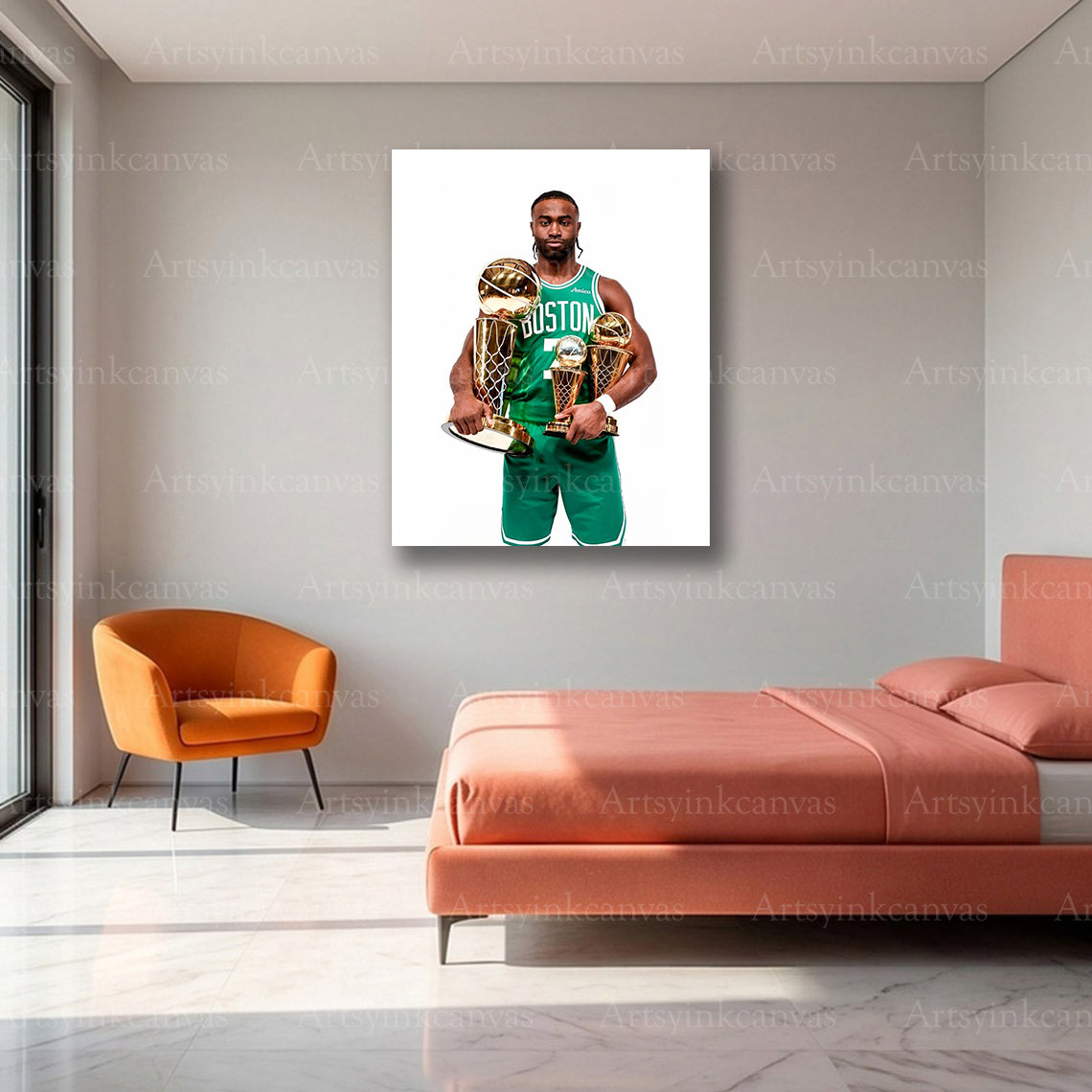 Jaylen Brown Championship Trophies Canvas Wall Art | Boston Celtics NBA Legacy Decor