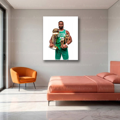 Jaylen Brown Championship Trophies Canvas Wall Art | Boston Celtics NBA Legacy Decor