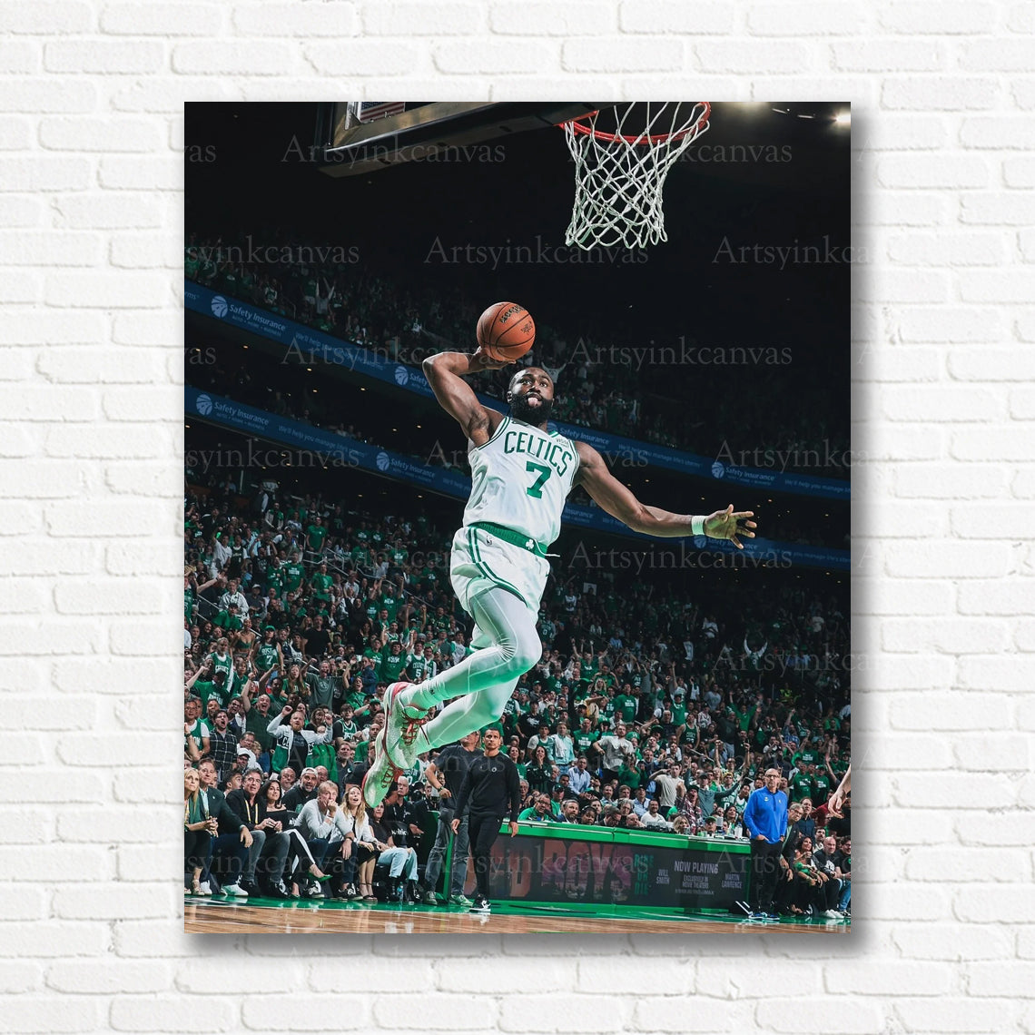 Jaylen Brown Mid-Air Dunk Canvas Wall Art | Boston Celtics NBA Action Decor