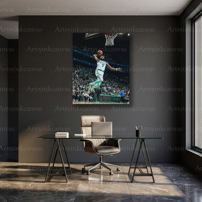 Jaylen Brown Mid-Air Dunk Canvas Wall Art | Boston Celtics NBA Action Decor