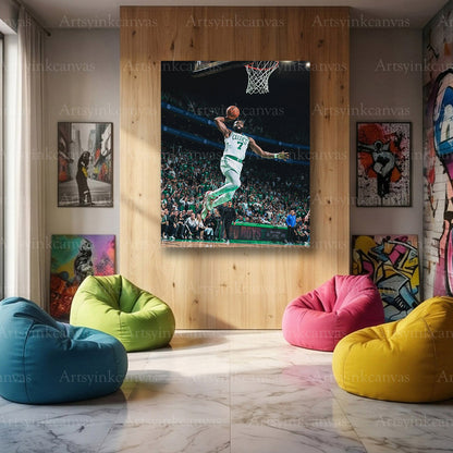 Jaylen Brown Mid-Air Dunk Canvas Wall Art | Boston Celtics NBA Action Decor