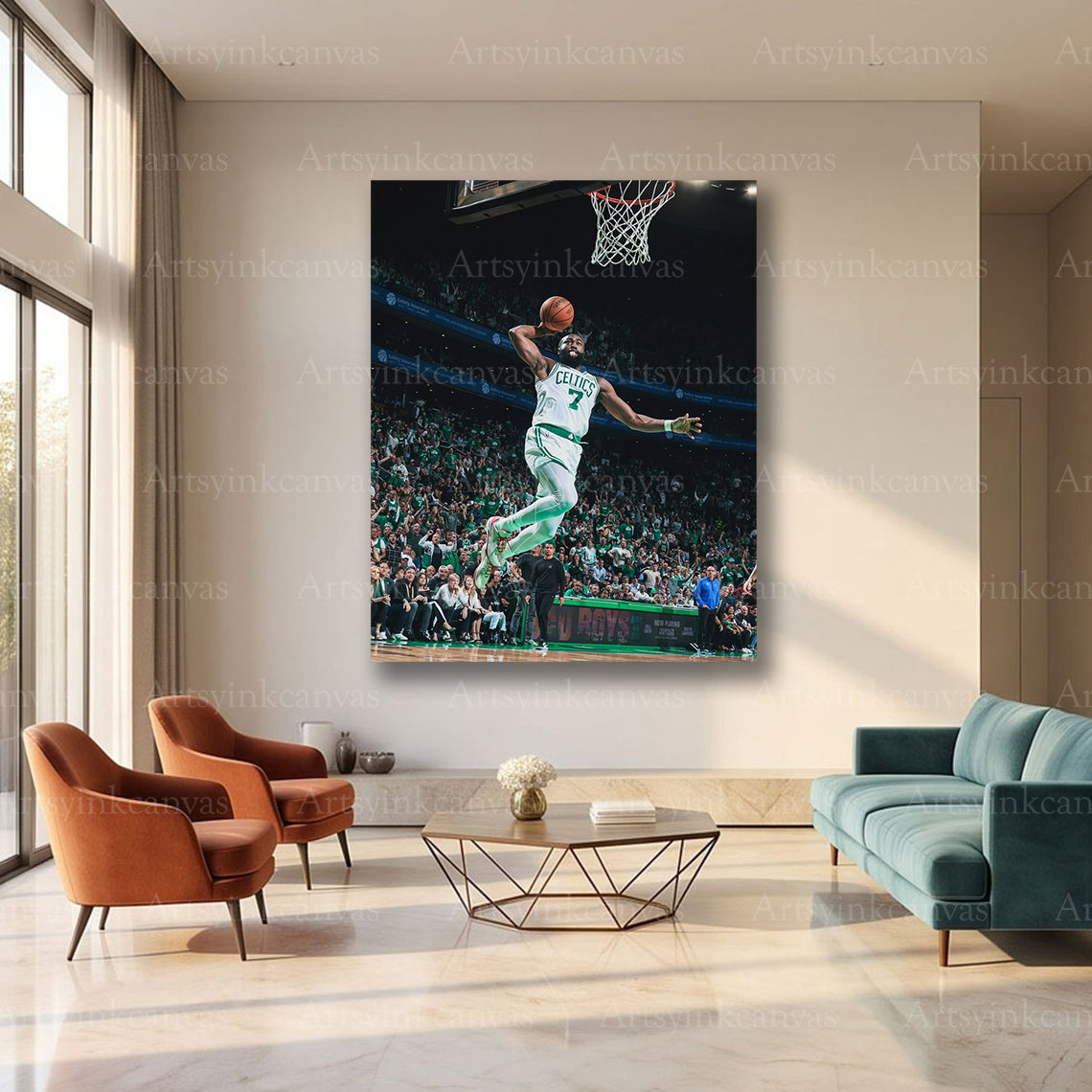 Jaylen Brown Mid-Air Dunk Canvas Wall Art | Boston Celtics NBA Action Decor