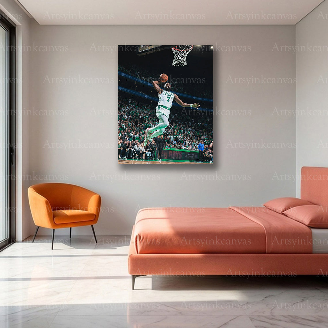 Jaylen Brown Mid-Air Dunk Canvas Wall Art | Boston Celtics NBA Action Decor