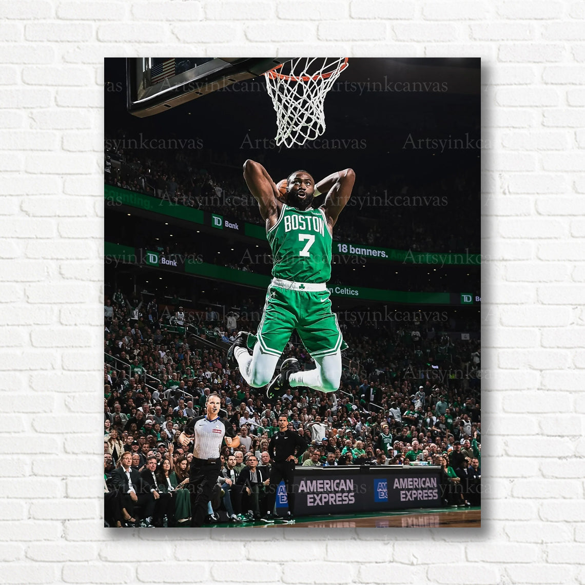 Jaylen Brown Slam Dunk Jump Canvas Wall Art | Boston Celtics NBA Poster