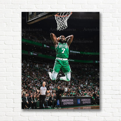 Jaylen Brown Slam Dunk Jump Canvas Wall Art | Boston Celtics NBA Poster