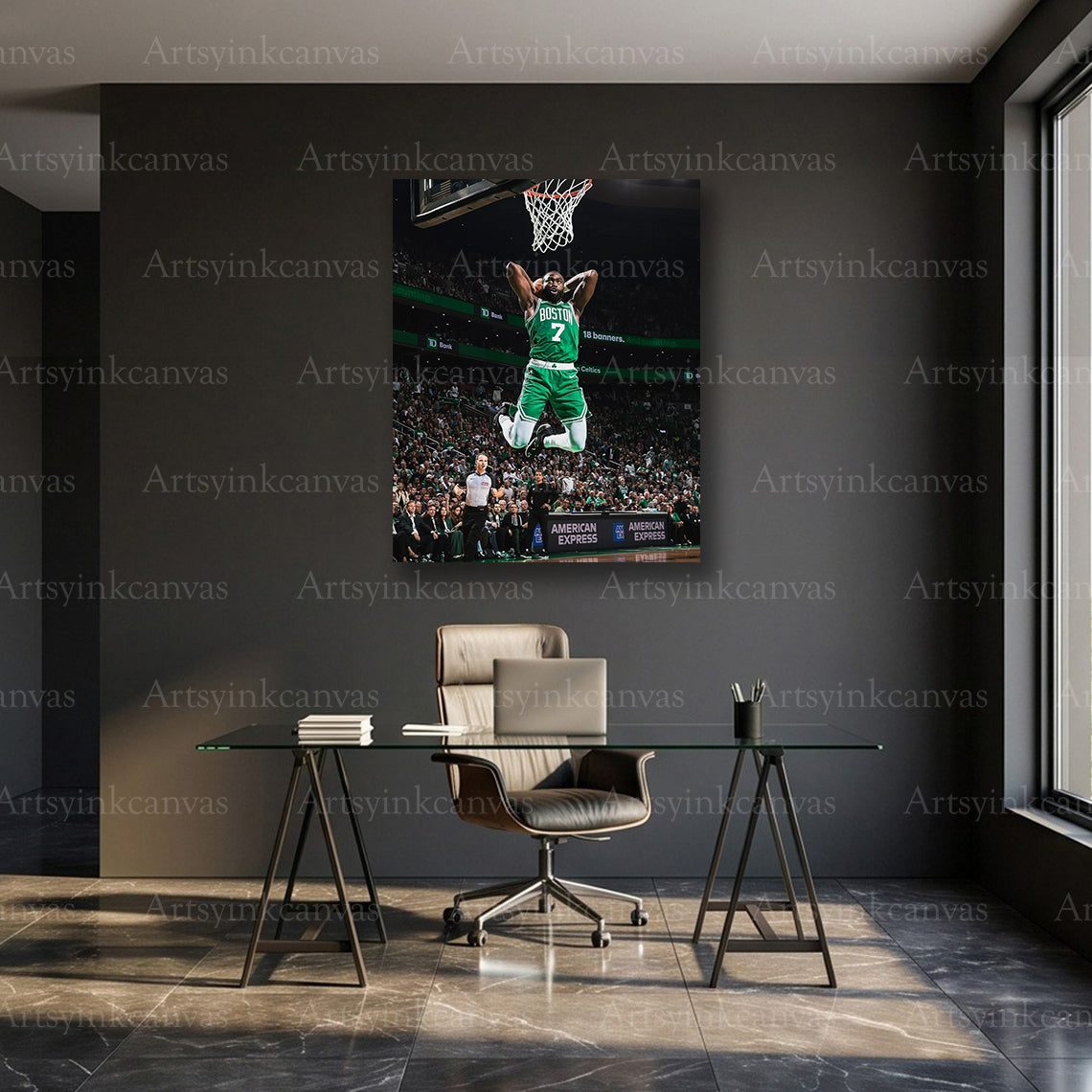 Jaylen Brown Slam Dunk Jump Canvas Wall Art | Boston Celtics NBA Poster