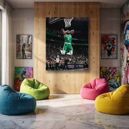 Jaylen Brown Slam Dunk Jump Canvas Wall Art | Boston Celtics NBA Poster