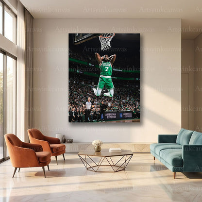 Jaylen Brown Slam Dunk Jump Canvas Wall Art | Boston Celtics NBA Poster