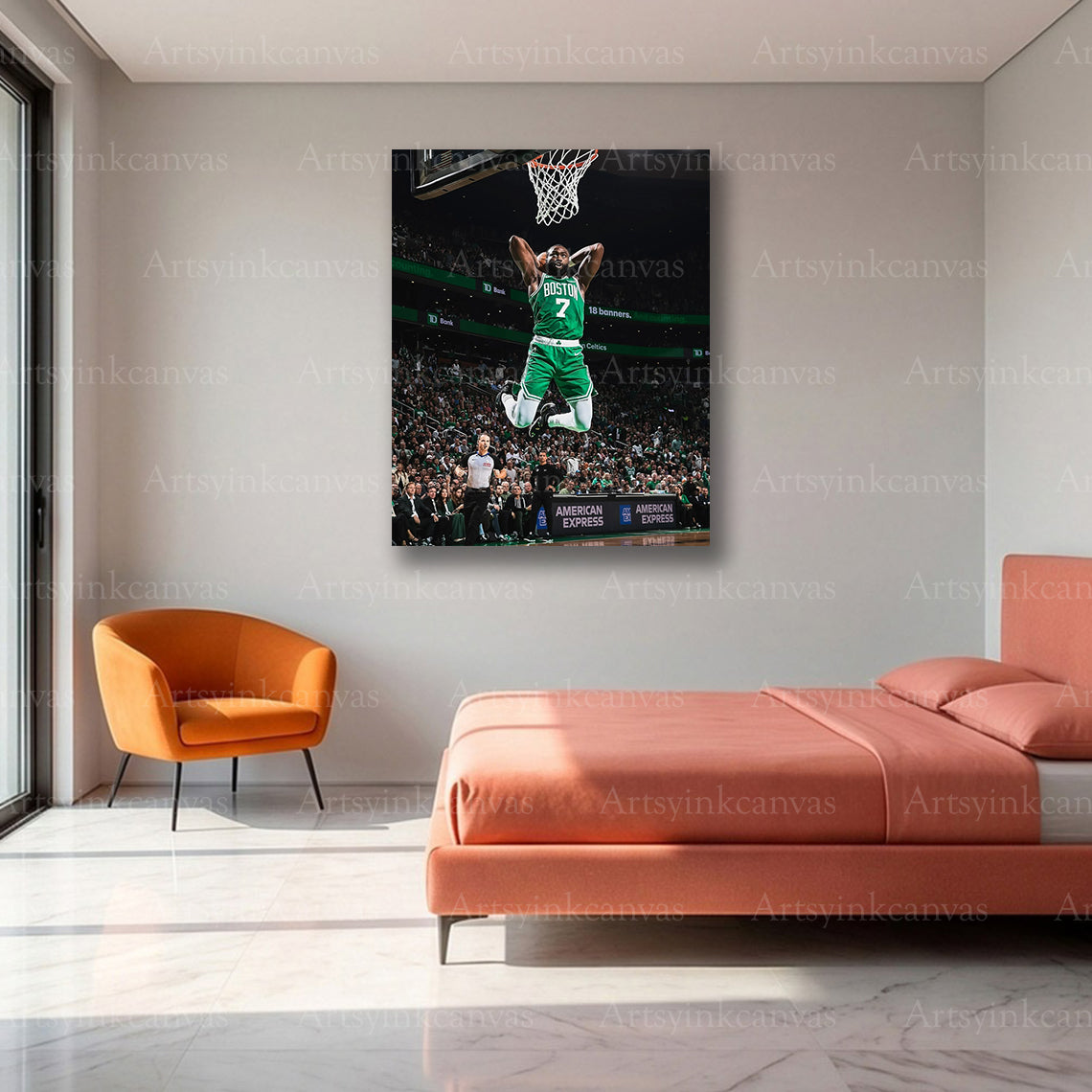 Jaylen Brown Slam Dunk Jump Canvas Wall Art | Boston Celtics NBA Poster