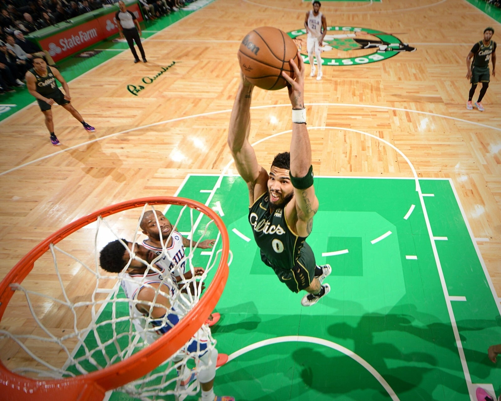 Jayson Tatum slam dunk rim cam Boston Celtics canvas wall art