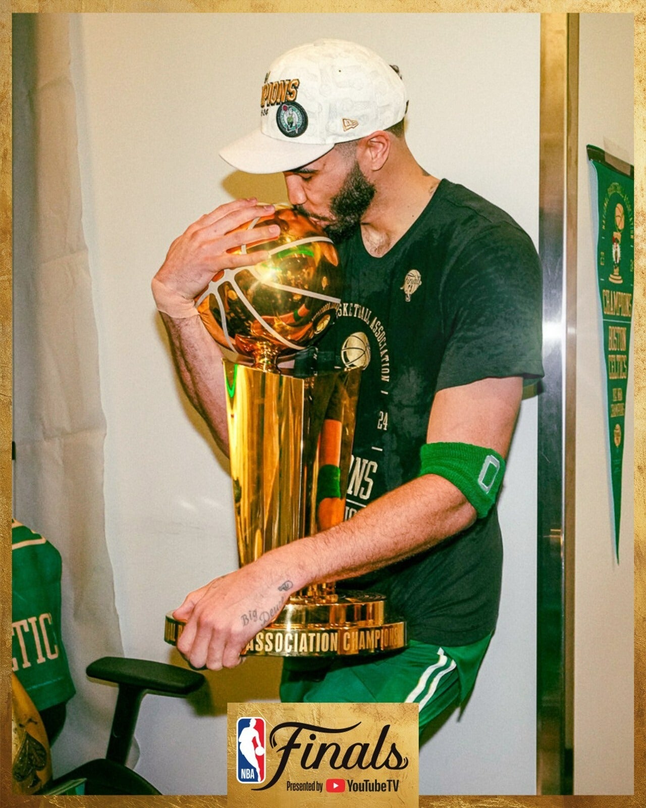 Jayson Tatum trophy kiss Boston Celtics canvas wall art